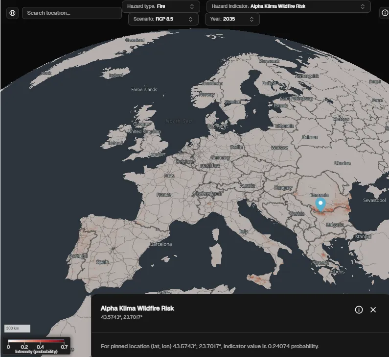 Probabilistic pan-European wildfire map